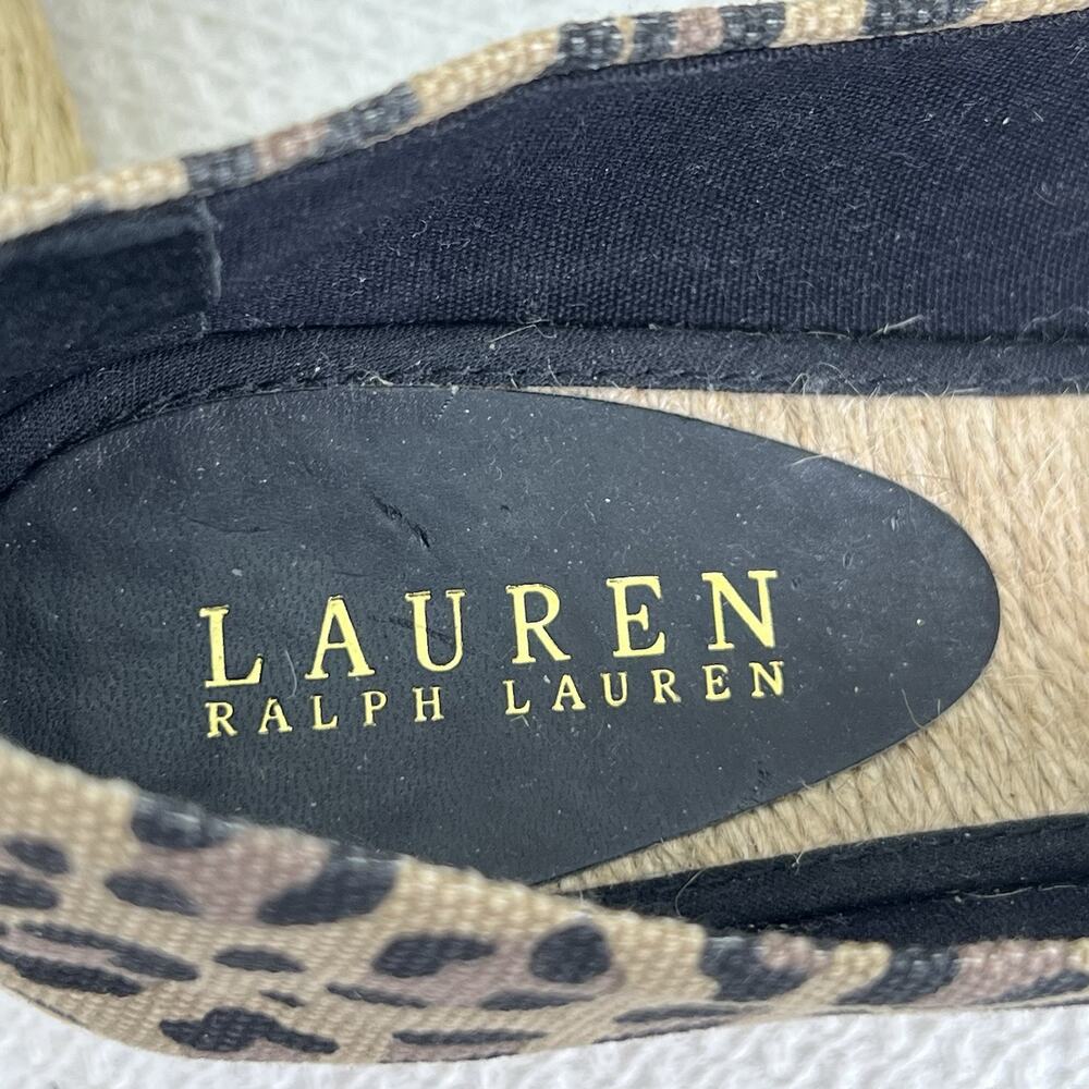 Lauren Ralph Lauren Cecilia BB Leopard Peep Toe Espadrille Wedges Women 8 B - Picture 4 of 10